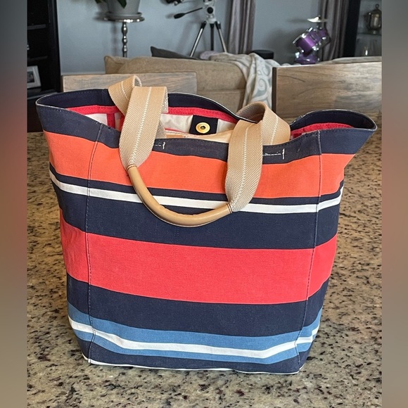 Gap Striped leather trimmed Canvas Tote Bag - Picture 1 of 6